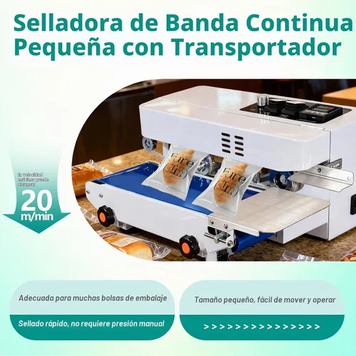 Vista 6 de Máquina selladora térmica comercial, máquina automática de sellado continuo de bandas de bolsas con control digital de temperatura, velocidad