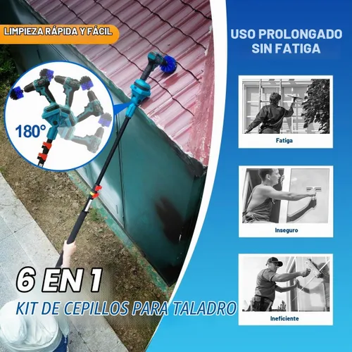 Vista 3 de Taladro telescópico inalámbrico 2 en 1, herramienta de limpieza de taladro de potencia máxima de 20 V con 2 baterías y cargador de 2.0 A, poste