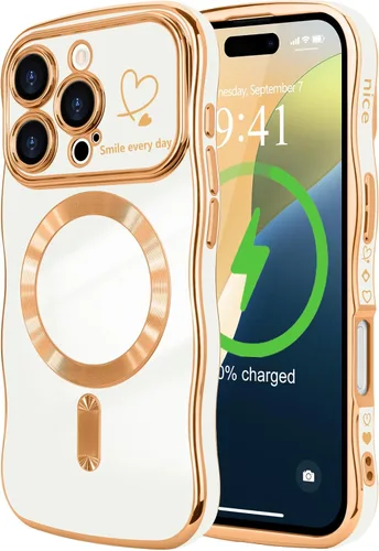 Vista 78 de LCHULLE - Funda magnética para iPhone 13 para mujeres y niñas, con forma ondulada, color azul bebé [Compatible with MagSafe] Cute Curly Wave, Love