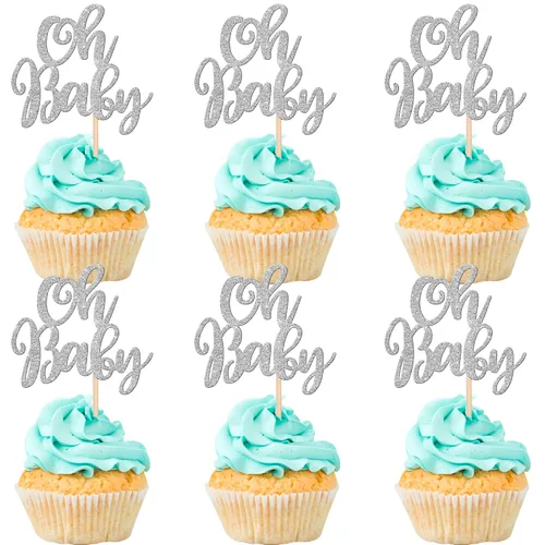 Vista 10 de 36 piezas Oh Baby Cupcake Toppers Glitter Baby Shower Cupcake Picks Decoraciones para Celebrar Baby Shower Niños Cumpleaños Suministros de Fiesta