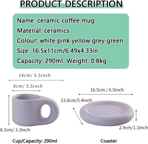Vista 7 de Taza de café de cerámica, juego de tazas de café de cerámica de 10 onzas, tazas de capuchino de porcelana para café con leche, juego de tazas
