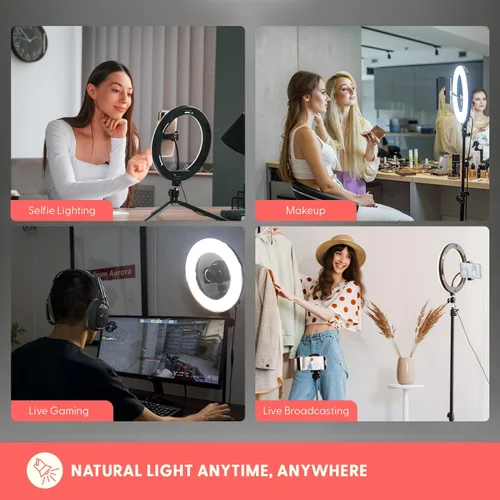 Vista 6 de SQUATZ Anillo de luz LED de 11 pulgadas para selfie de 12 W con control por cable, 3 modos de color, 10 niveles de brillo, soporte de trípode con 6