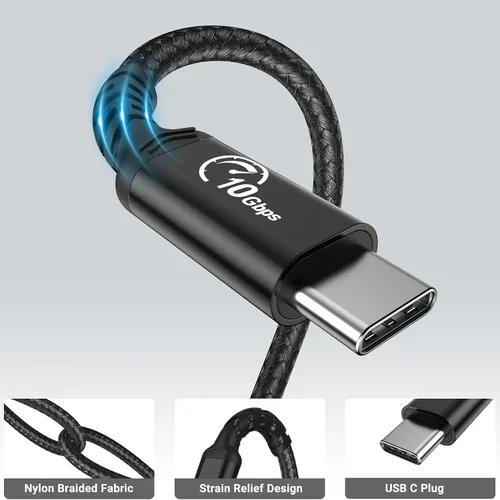 Vista 6 de Android Auto & CarPlay - Cable USB C de 10 Gbps 60 W PD de 1.5 pies (paquete de 2, negro), USB 3.1 Gen 2 a USB-A, cable de carga rápida compatible