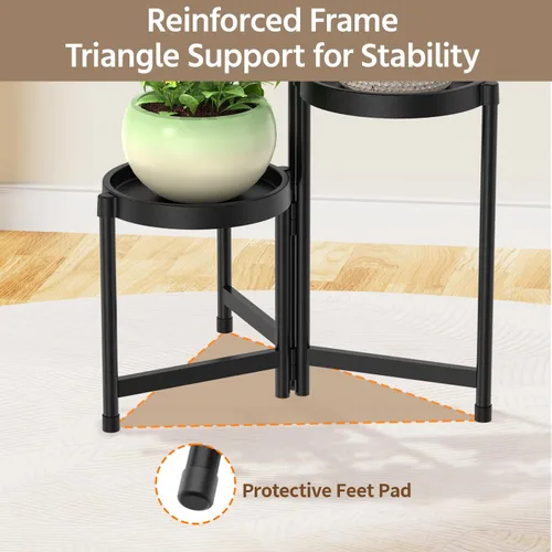 Vista 5 de LASZOLA Soporte plegable de 3 niveles para plantas de interior para múltiples macetas grandes, estante ajustable alto y resistente con estantería