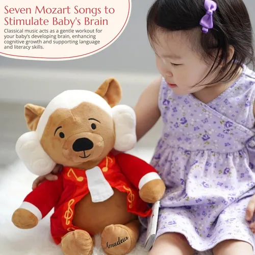 Vista 3 de Amadeus Mozart Oso de Peluche – Reproduce 40 Minutos de Música Clásica, Oso de Peluche Interactivo Educativo y Tranquilizante para Bebés y Niños
