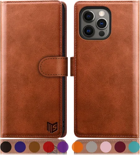 Vista 10 de SUANPOT Funda tipo cartera para iPhone 13 Pro Max 6.7 5G con bloqueo RFID, tarjetero y tarjetero, de piel sintética, a prueba de golpes, para Apple