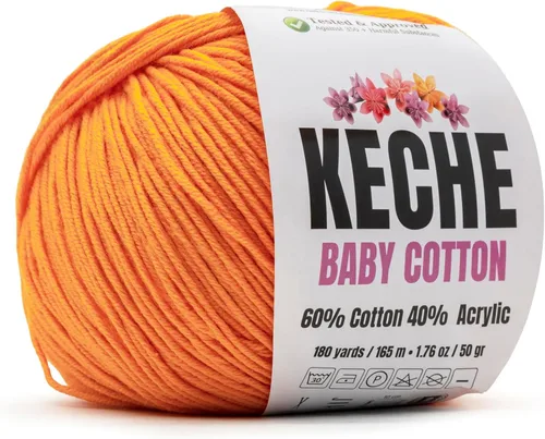 Vista 37 de Keche Hilo de Algodón, 60% Algodón 40% Hilo Acrílico, Hilo de Algodón Suave para Crochet y Tejer, Hilo Amigurumi 1 Madeja/Bola 1.76 Oz (50g) / 180
