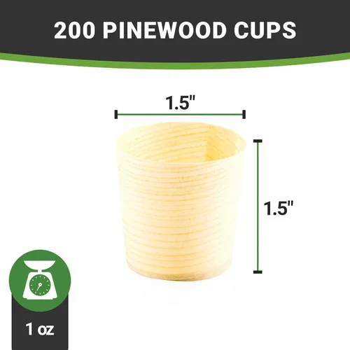 Vista 4 de Restaurantware Tazas de aperitivo de 1 onza, 200 mini tazas desechables de degustación, tazas de postre de madera de pino afeitada duraderas