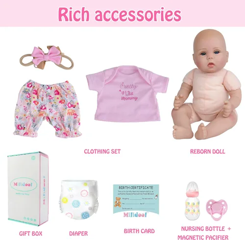 Vista 5 de Milidool Muñecas bebé realistas renacidas para niñas - Muñeca de recién nacida realista de 18 pulgadas, lindo regalo para niños de 3 años