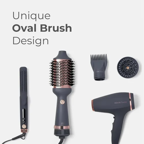 Vista 6 de Hairitage Cepillo Secador de Un Paso Voluminizante + Secador de Pelo para Rizar + Alisar - Cepillo de Soplado de Cerámica y Turmalina +