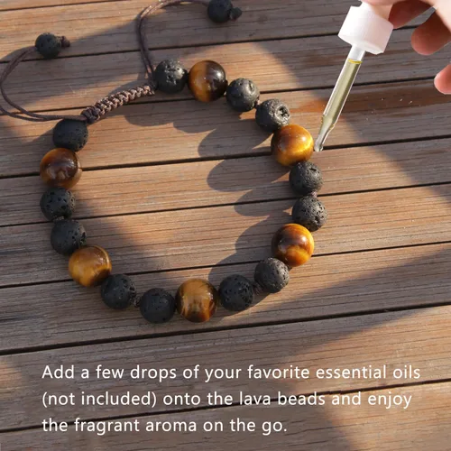 Vista 3 de Protection Tigers Eye Crystal Mens Bracelets, Healing Tiger Eye Lava Stone Beaded Bracelets for Men, Handmade Essential Oil Diffuser Bracelet