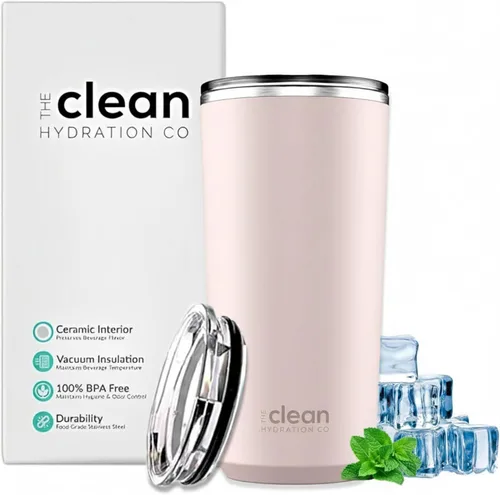 Vista 8 de THE CLEAN HYDRATION CO. Vaso aislado con revestimiento de cerámica de 20 onzas, tapa a prueba de derrames, aislado al vacío, mantiene el sabor