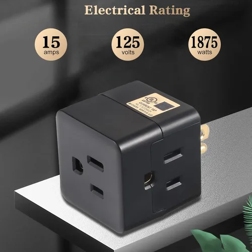 Vista 2 de Adaptador de pared de 3 tomas de corriente, extensor de enchufe de 3 clavijas con certificación UL, 125 V, 1875 W, enchufe de pared de 3 vías