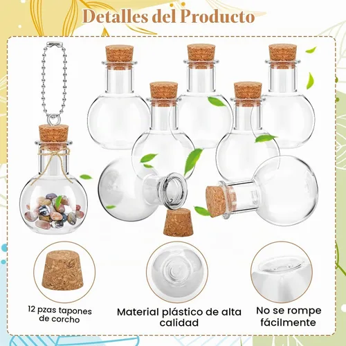 Vista 4 de Paquete de 10 mini botellas de plástico transparente con corchos, pequeñas botellas de plástico transparente para cumpleaños, baby shower, boda
