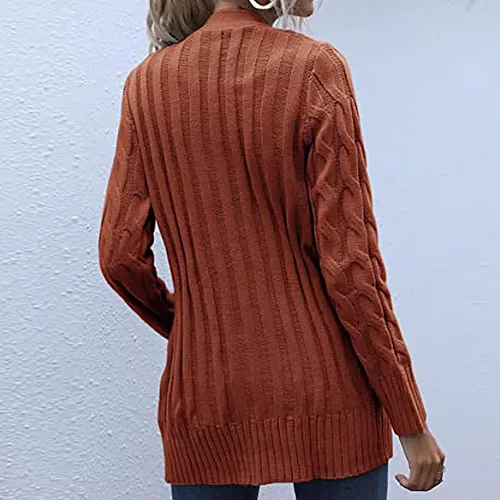 Vista 5 de Cárdigan para mujer suéteres gruesos de talla grande manga larga parte delantera abierta abrigo de punto trenzado con bolsillos ropa exterior