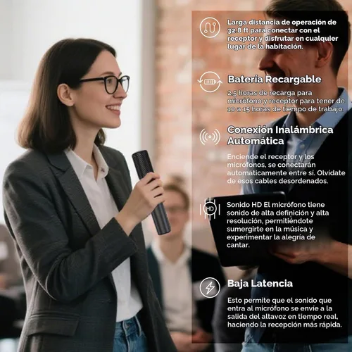 Vista 7 de TAZATA Sistema de micrófonos inalámbricos, micrófono de mano dual con receptor recargable, para karaoke, discurso, boda, iglesia, sistema de PA