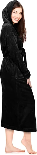 Vista 3 de NY Threads - Bata de baño de vellón con capucha para mujer, larga y afelpada