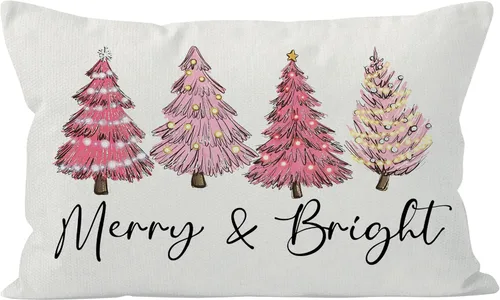 Vista 6 de Fundas de almohada rosas de Navidad de 16 x 24 pulgadas, fundas de almohada decorativas para dormitorio, habitación, sofá, funda de almohada lumbar