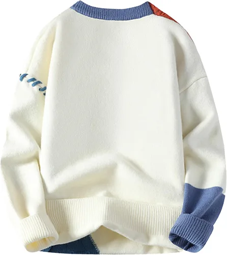 Vista 2 de GURUNVANI Suéter de retazos para hombre con bloque de color, jersey de punto trenzado de gran