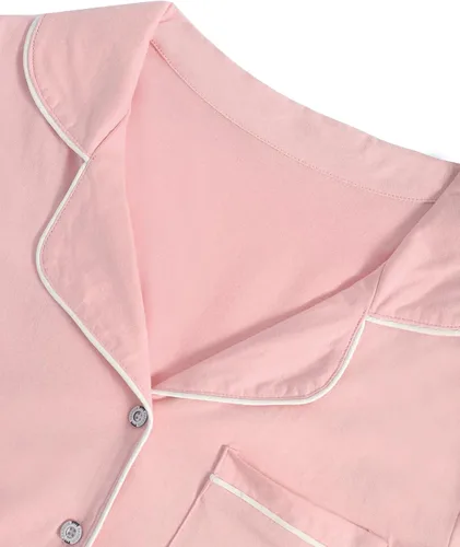 Vista 4 de Rooscier Conjunto de pijama para mujer con cuello de muesca y botones de manga corta con pantalones cortos
