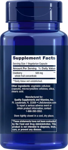 Vista 2 de Life Extension Cran-Max®, 500 mg, concentrado de fruta entera de arándano, promueve la salud del tracto urinario con potentes antioxidantes, sin