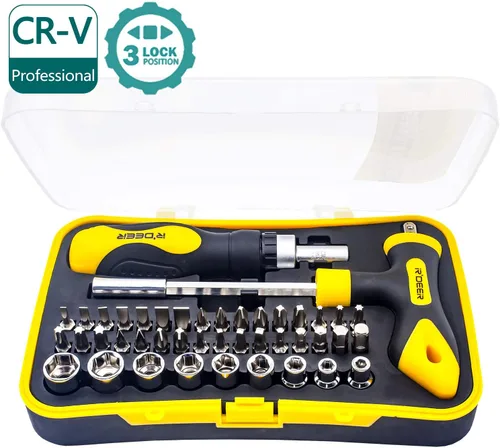 Vista 7 de Juego de destornilladores de trinquete 43 en 1 R'deer T-handle multifunción tuerca driver socket manual kit de herramientas de reparación