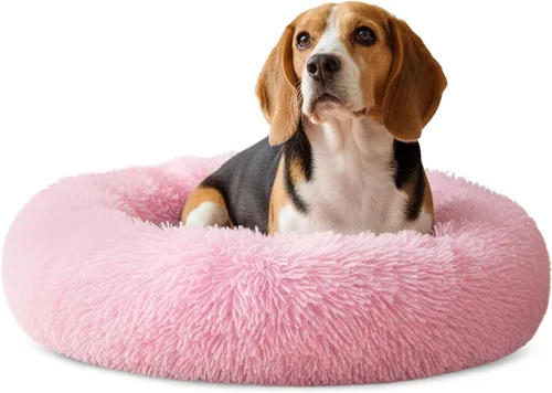 Vista 14 de PetAmi Cama calmante para perros y gatos pequeños y medianos, 23 camas redondas en forma de dona, cama lavable y esponjosa de piel sintética