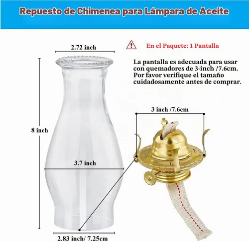 Vista 3 de Lámpara de aceite de repuesto para chimenea, globo de lámpara de queroseno de 3 x 8 pulgadas, globo de lámparas de aceite de vidrio transparente