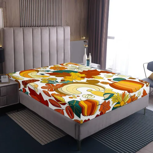 Vista 4 de Juego de sábanas ajustadas estilo 70s hippie retro para cama individual, juego vintage de otoño con hojas florales para niños y niños, juego de ropa