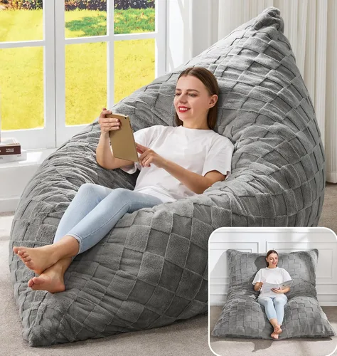 Vista 38 de Hobestluk Adult Bean Bag Chair 3 in 1 Convertible Large Bean Bag Sofa Ash Grey