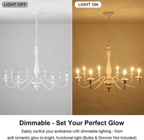 Vista 4 de Candelabros de granja para comedor, 6 luces envejecidas blancas francesas de campo, lámpara rústica de madera vintage, lámpara colgante