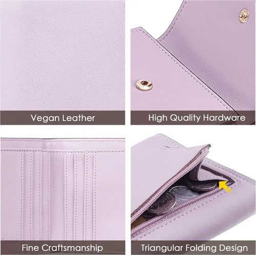 Vista 7 de Travelambo Cartera pequeña y compacta con bloqueo RFID tarjetero de triple pliegue para mujer Cartera RFID