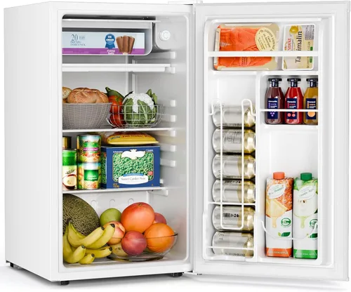 Vista 10 de COWSAR Mini refrigerador de 3.2 pies cúbicos con congelador, refrigerador compacto independiente con puerta reversible y termostato de 7 Negro