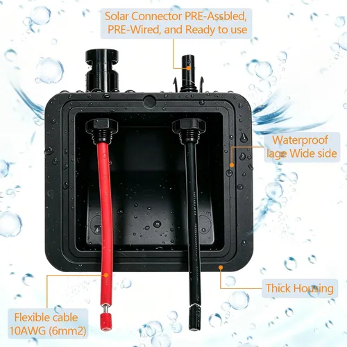 Vista 4 de Caja de prensaestopas solar de doble cable con cable de extensión solar suave 10AWG de 0.33 pies, glándula de entrada solar de ABS impermeable