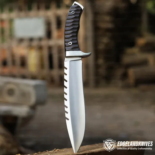 Vista 4 de Cuchillo Bowie con funda, cuchillo de caza de hoja fija para camping, senderismo, bushcraft, equipo al aire libre, cuchillo de supervivencia