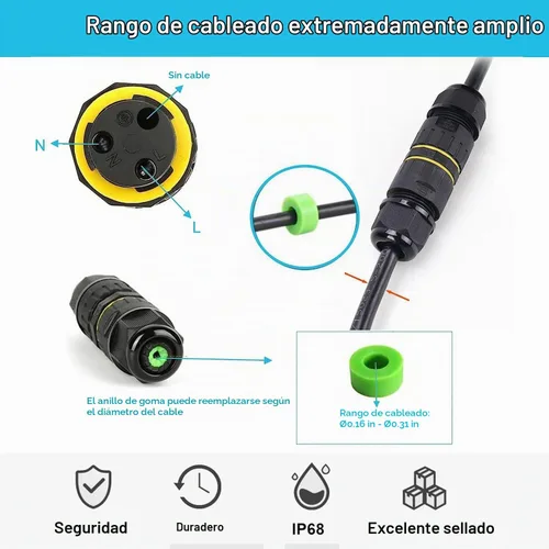 Vista 2 de Conectores de cable de alimentación impermeables ATB Future IP68, caja de conexiones para exteriores, ideal para cables de 2 o 3 pines de Ø4-8mm