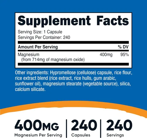 Vista 2 de Nutricost Óxido de magnesio (400 mg) 240 cápsulas - Vegano, sin OMG, sin gluten