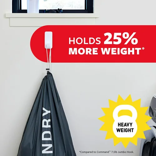 Vista 3 de Command Gancho pesado XL de 10 libras, 2 ganchos de pared y 6 tiras, para colgar sin daños con adhesivo, resistente para colgar, ideal