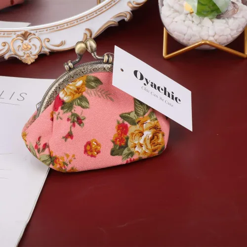 Vista 4 de Oyachic Printed Coin Purse Vintage Pouch Buckle Clutch Bags Kiss lock Change Purse Floral Clasp Wallets For Women