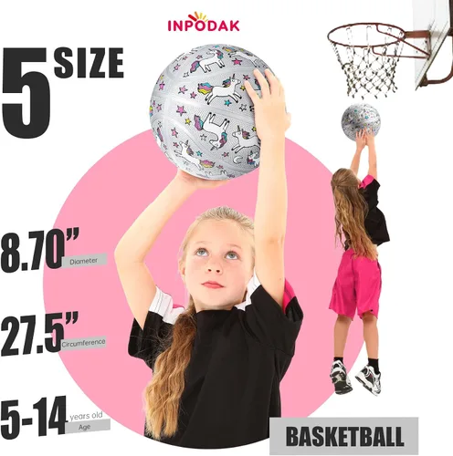 Vista 3 de INPODAK Baloncesto de 27.5 pulgadas, tamaño 5, Unicorn Street Junior Baloncesto clásico juego de pelota deportiva para interiores y exteriores