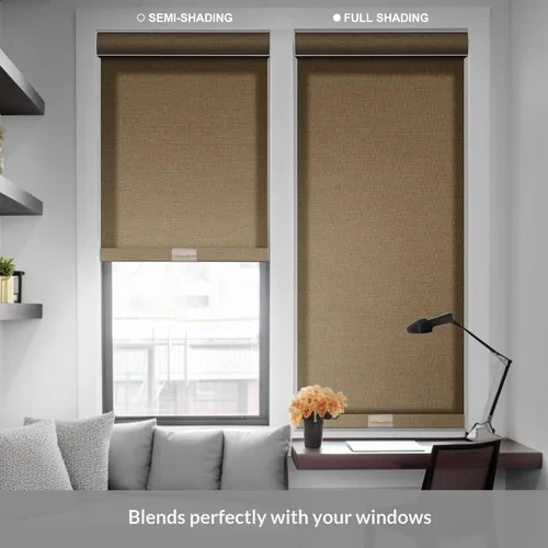 Vista 2 de Boolegon Persianas enrollables con filtro de luz para ventanas de interior, sin cordón, tela de lino, aislamiento térmico, protección UV