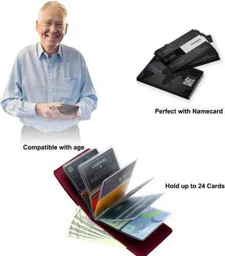 Vista 4 de Juego de 2 billeteras de cuero RFID para tarjetas de crédito mágicas delgadas para hombres (rojo brillante)