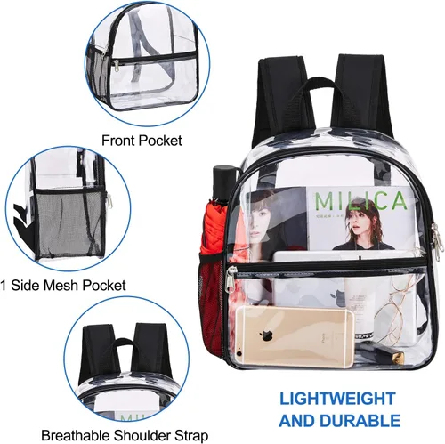 Vista 4 de USPECLARE Clear Backpack for Stadium Approved 12×6×12, Water proof Clear Bag for Stadium Events and Concert Work Sport EventBlack