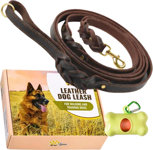 Vista 7 de ADITYNA - Correa de perro de cuero de doble asa de 6 pies - Correa trenzada resistente para perro con asa de tráfico para mastín, Saint-Bernard