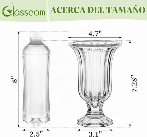 Vista 7 de Glasseam Jarrón de cristal con pedestal para flores, juego de 3 jarrones de compota de 7.5 pulgadas de alto, jarrones transparentes para centros