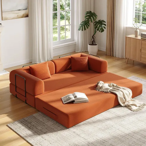 Vista 11 de Sofá Cama Convertible de 59 Pulgadas, Cama de Sofá de Pana Sin Estructura, Sofá Cama Futón Extraíble, Sofá Plegable para Sala de Estar