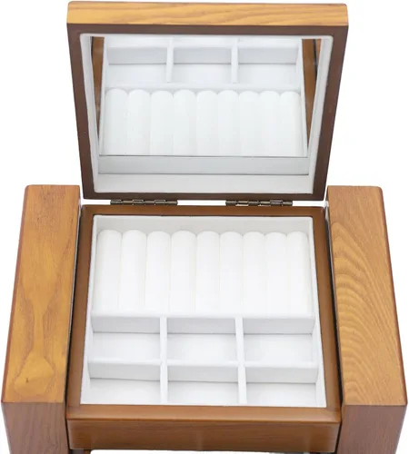 Vista 6 de Joyero multicapa de madera, caja de almacenamiento grande, organizador de joyería, collar, caja de almacenamiento con espejo para niñas y mujeres, 5