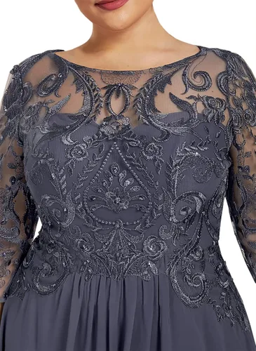 Vista 4 de Vestidos para madre de la novia, vestidos de otoño de gasa para mujer, manga 12, vestidos de noche formales con cuentas de lentejuelas