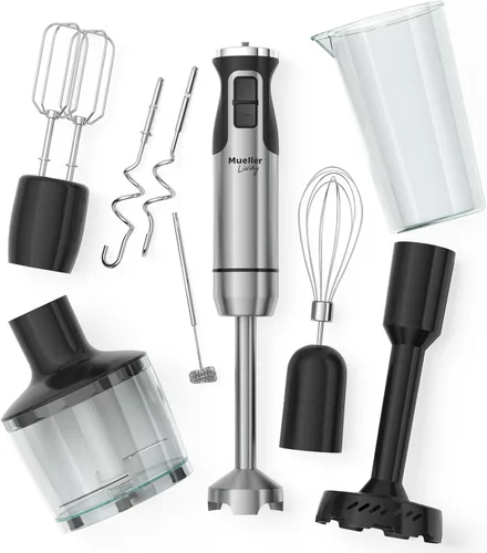 Vista 10 de Mueller Ultra-Stick - Batidora de mano multiusos, 500 W, 9 velocidades, motor de cobre puro, acabado de acero inoxidable cepillado, incluye