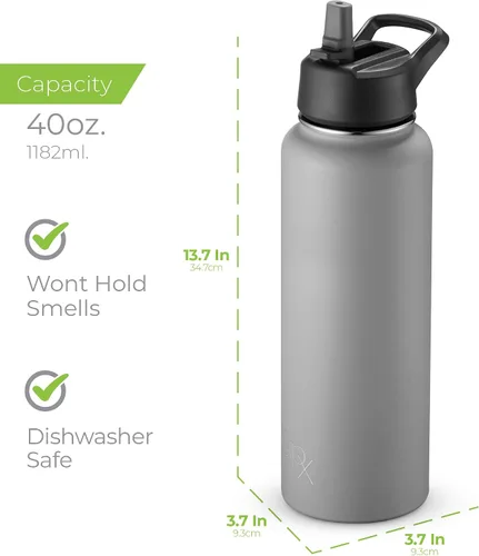 Vista 46 de SIPX™ Botella de Agua Aislada de 18 oz con 3 Tapas – Acero Inoxidable a Prueba de Fugas, Triple Aislamiento – Frío 24 Horas/Caliente 12 Horas – Negro